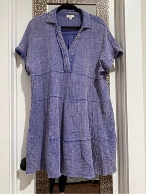 Umgee Lavender Gauze Tiered Short Sleeve Dress
